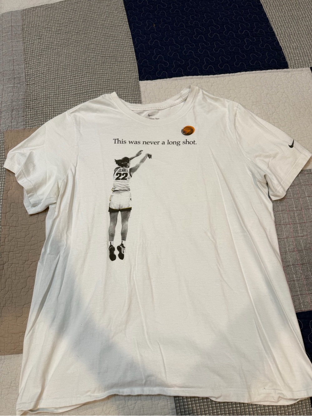 Nike White Short-Sleeve Tee with Basketball Graphic Caitlin Clark